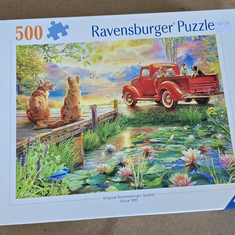 Ravensburger Red Pickup with Lakeside Dogs Puzzle